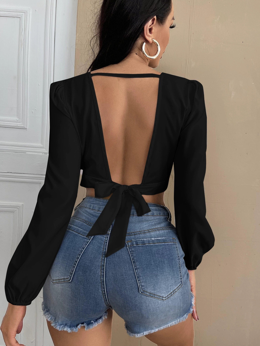 ZARA Designer Long Sleeve Tee Backless Sexy Versatile Crop Top